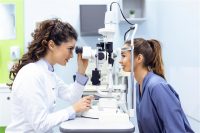 Patient having their eyes checked.